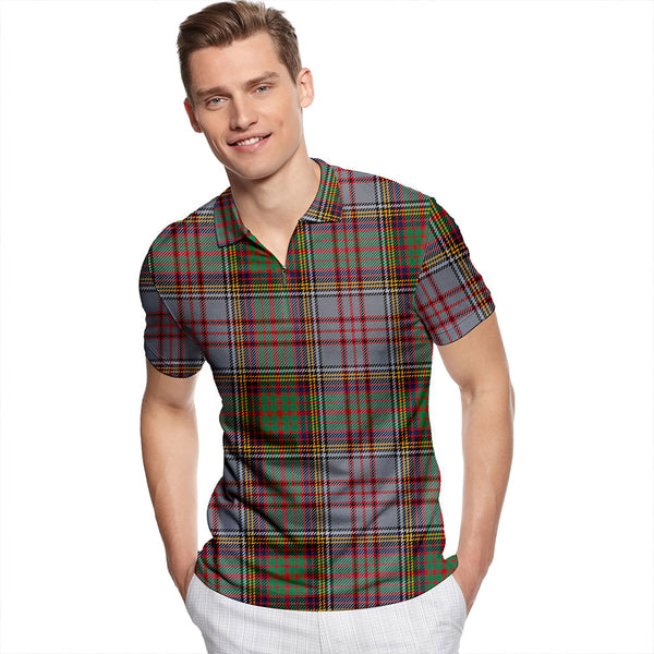 Anderson Grey Modern Tartan Classic Lapel Zip Short Sleeve Polo