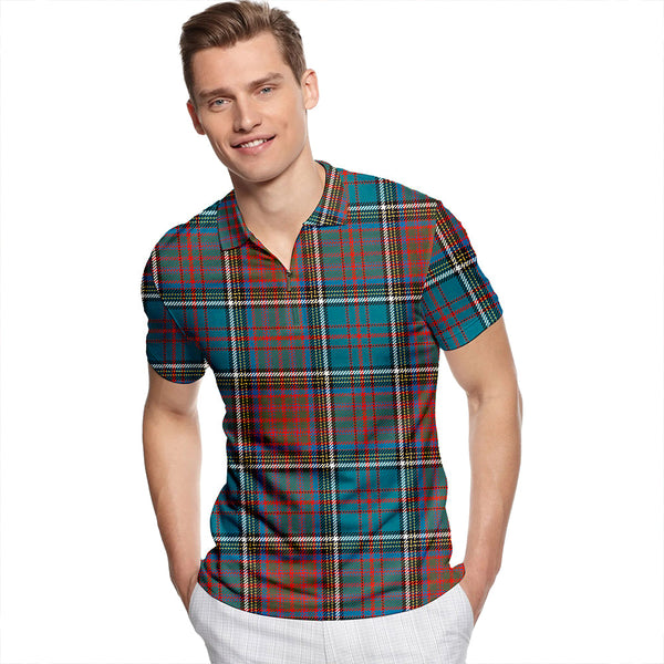 Anderson Highland Society of London Ancient Tartan Classic Lapel Zip Short Sleeve Polo