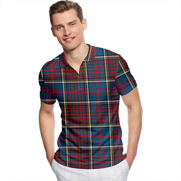 Anderson Highland Society of London Modern Tartan Classic Lapel Zip Short Sleeve Polo