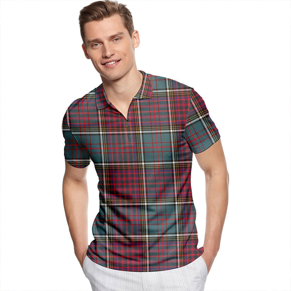 Anderson Highland Society of London Weathered Tartan Classic Lapel Zip Short Sleeve Polo