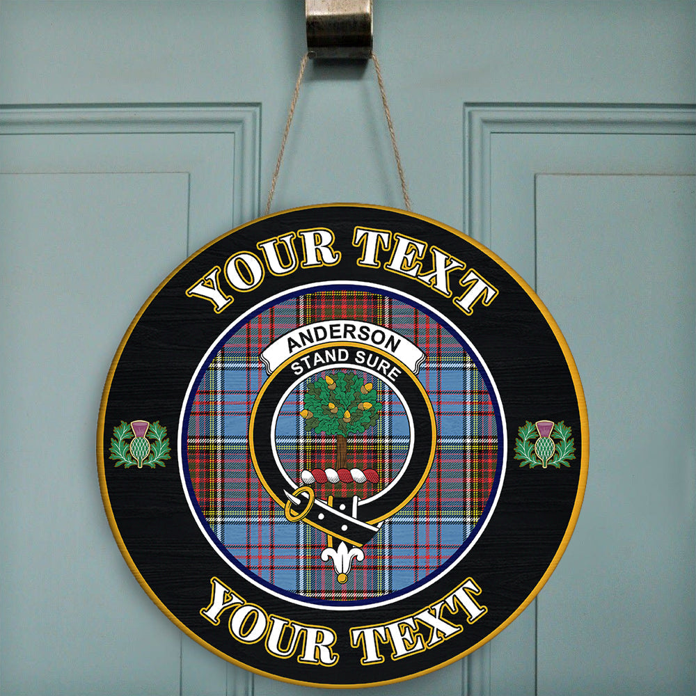 Anderson Modern Tartan Crest Round Wooden Sign Thistle Memory Style