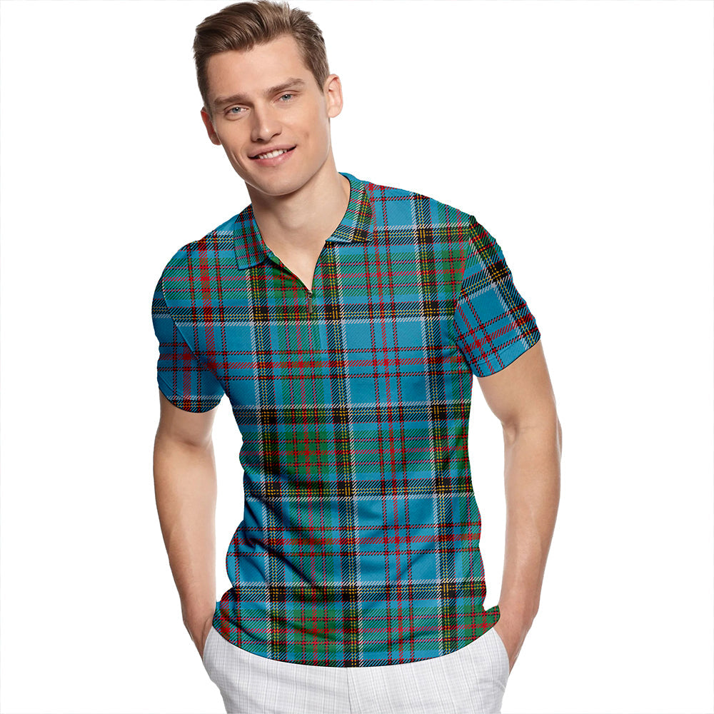 Anderson Old Modern Tartan Classic Lapel Zip Short Sleeve Polo