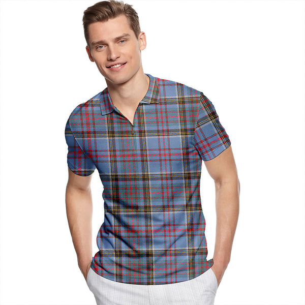 Anderson Old Weathered Tartan Classic Lapel Zip Short Sleeve Polo