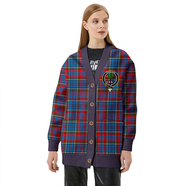 Anderson Red Weathered Clan Badge Tartan V-neck Cardigan