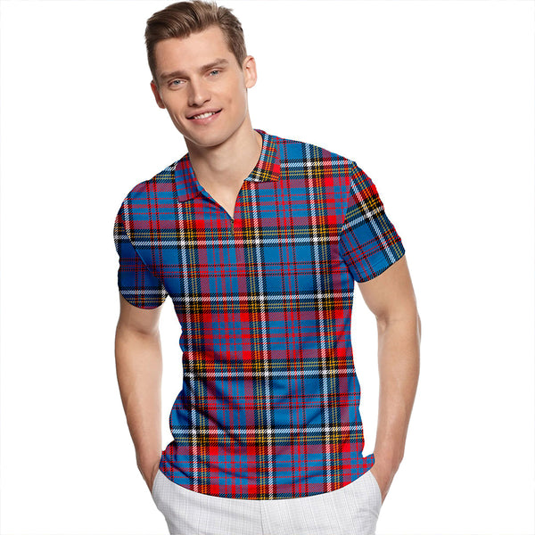 Anderson Red Tartan Classic Lapel Zip Short Sleeve Polo