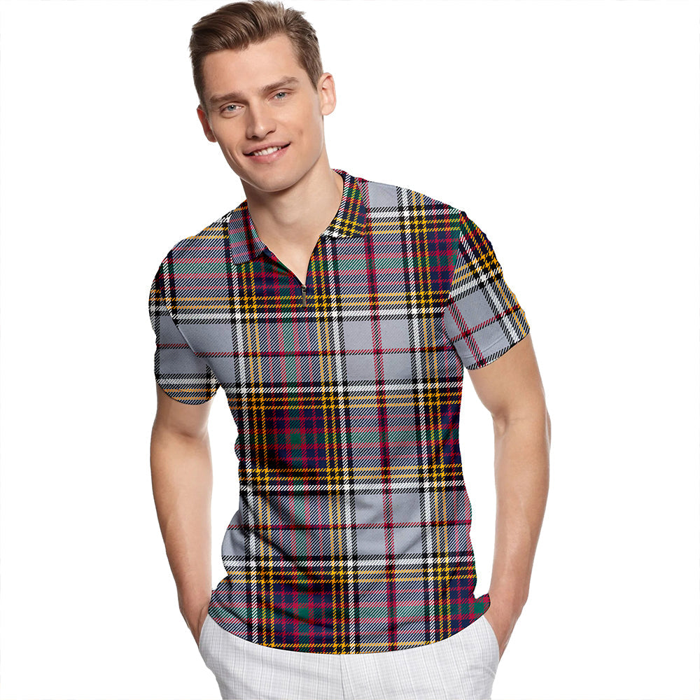 Anderson Ross Modern Tartan Classic Lapel Zip Short Sleeve Polo