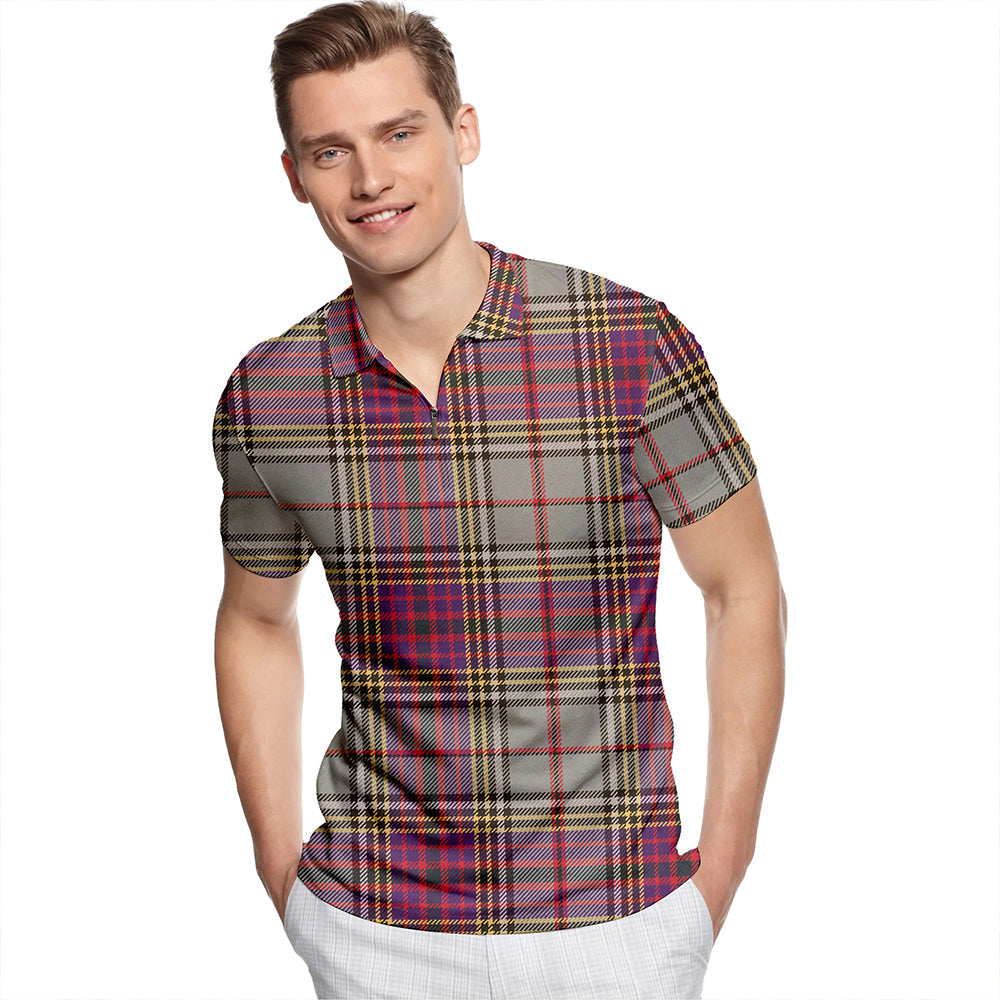 Anderson Ross Weathered Tartan Classic Lapel Zip Short Sleeve Polo