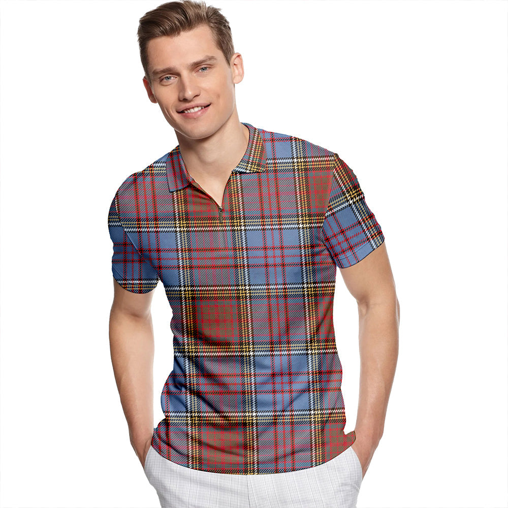 Anderson Weathered Tartan Classic Lapel Zip Short Sleeve Polo