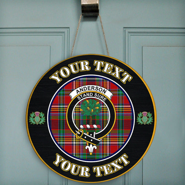 Anderson of Arbrake Tartan Crest Round Wooden Sign Thistle Memory Style