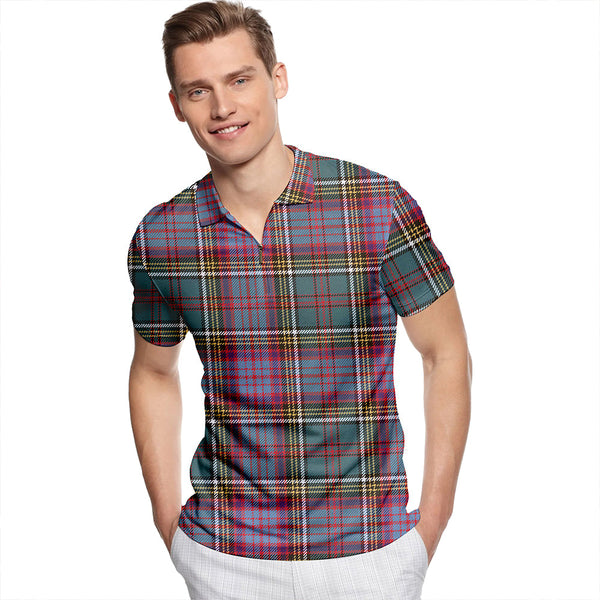 Anderson of Kinneddar Hunting Weathered Tartan Classic Lapel Zip Short Sleeve Polo