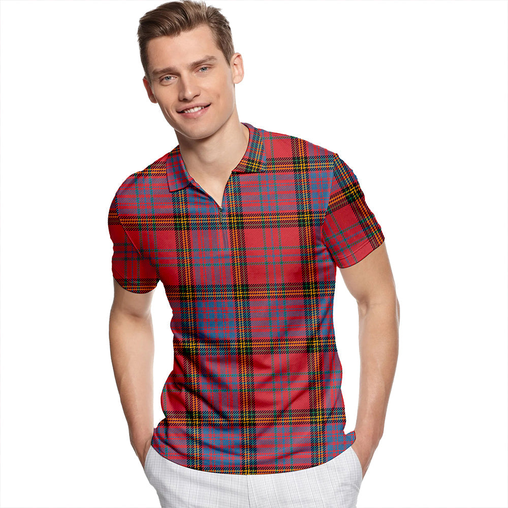 Anderson of Kinneddar Red Ancient Tartan Classic Lapel Zip Short Sleeve Polo