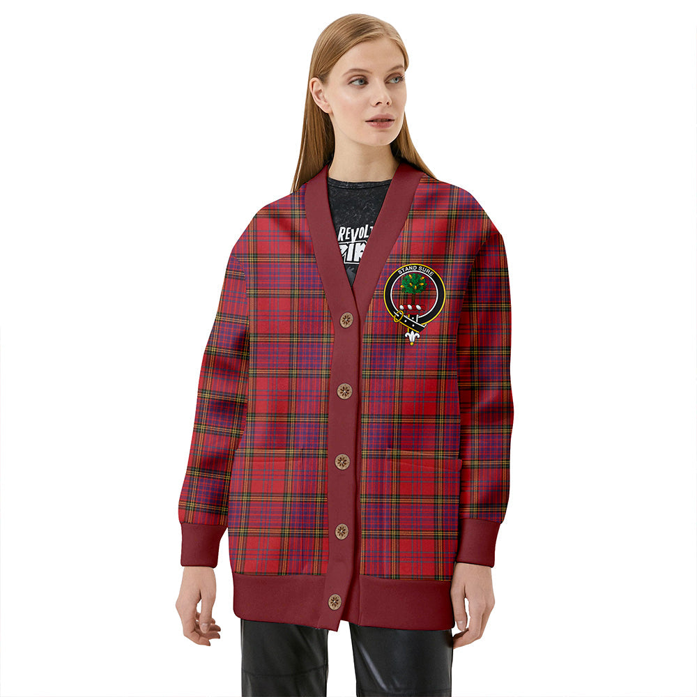 Anderson of Kinneddar Red Weathered Clan Badge Tartan V-neck Cardigan