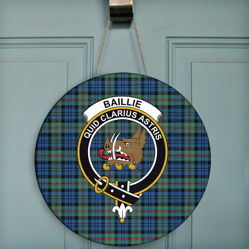 Baillie Ancient Tartan Classic Crest Round Wooden Sign