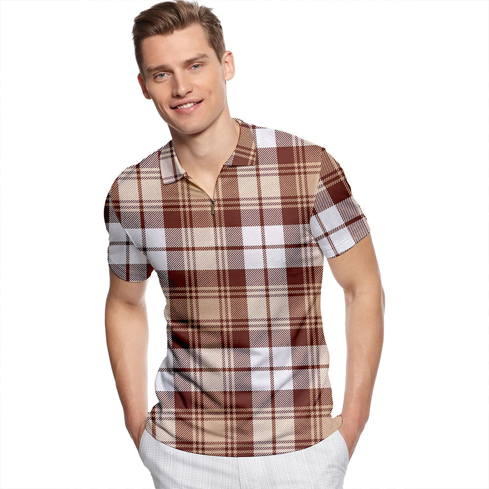 Baillie Dress Modern Tartan Classic Lapel Zip Short Sleeve Polo