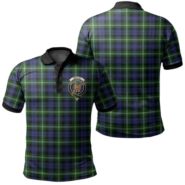 Baillie Modern Tartan Crest Polo Shirt Black Neck 2 Style