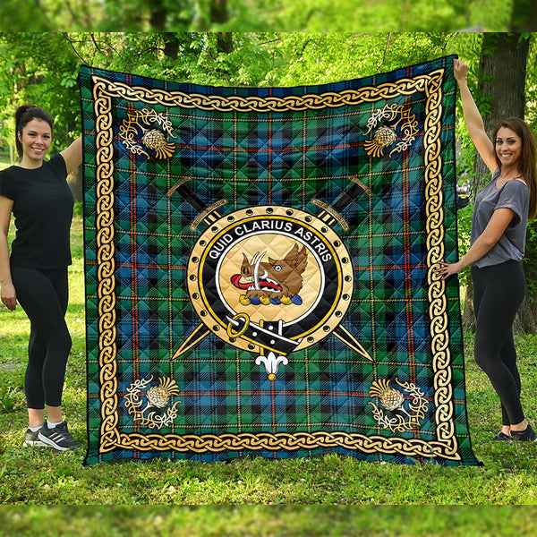 Baillie of Lamington Weathered Clan Badge Tartan Premium Quilt Celtic Shield