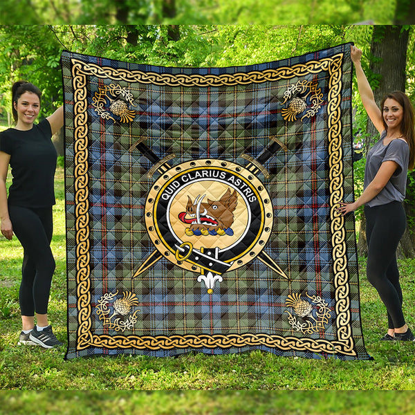 Baillie of Lamington Clan Badge Tartan Premium Quilt Celtic Shield