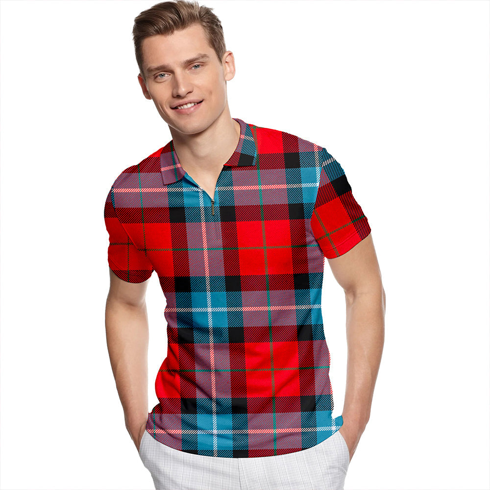 Baillie of Polkemmet Red Tartan Classic Lapel Zip Short Sleeve Polo