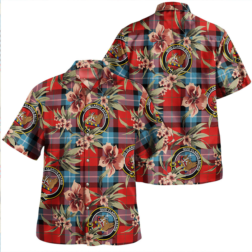 Baillie of Polkemmet Red Weathered Clan Badge Tartan Aloha Hawaiian Shirt Tropical Old Style