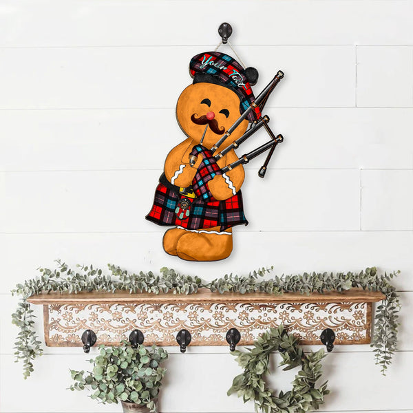 Baillie of Polkemmet Red Crest Tartan Wooden Sign Gingerbread Bagpipe Personalized