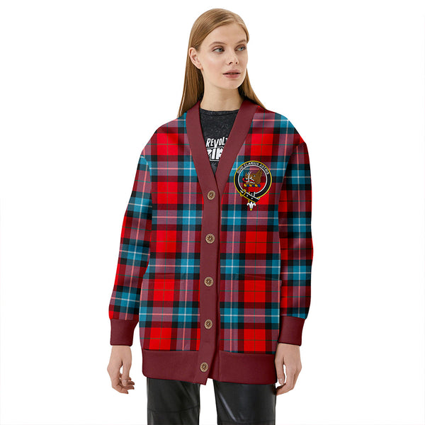 Baillie of Polkemmet Red Weathered Clan Badge Tartan V-neck Cardigan