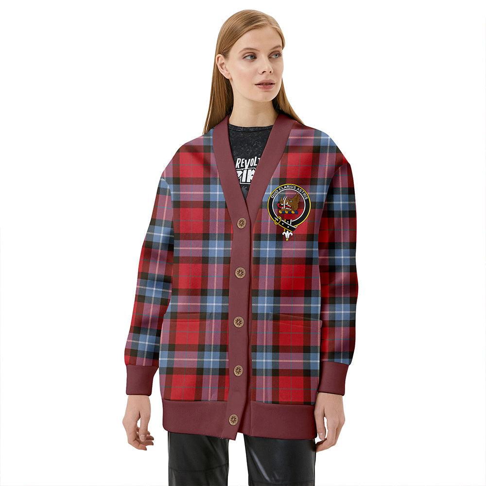 Baillie of Polkemmet Red Clan Badge Tartan V-neck Cardigan