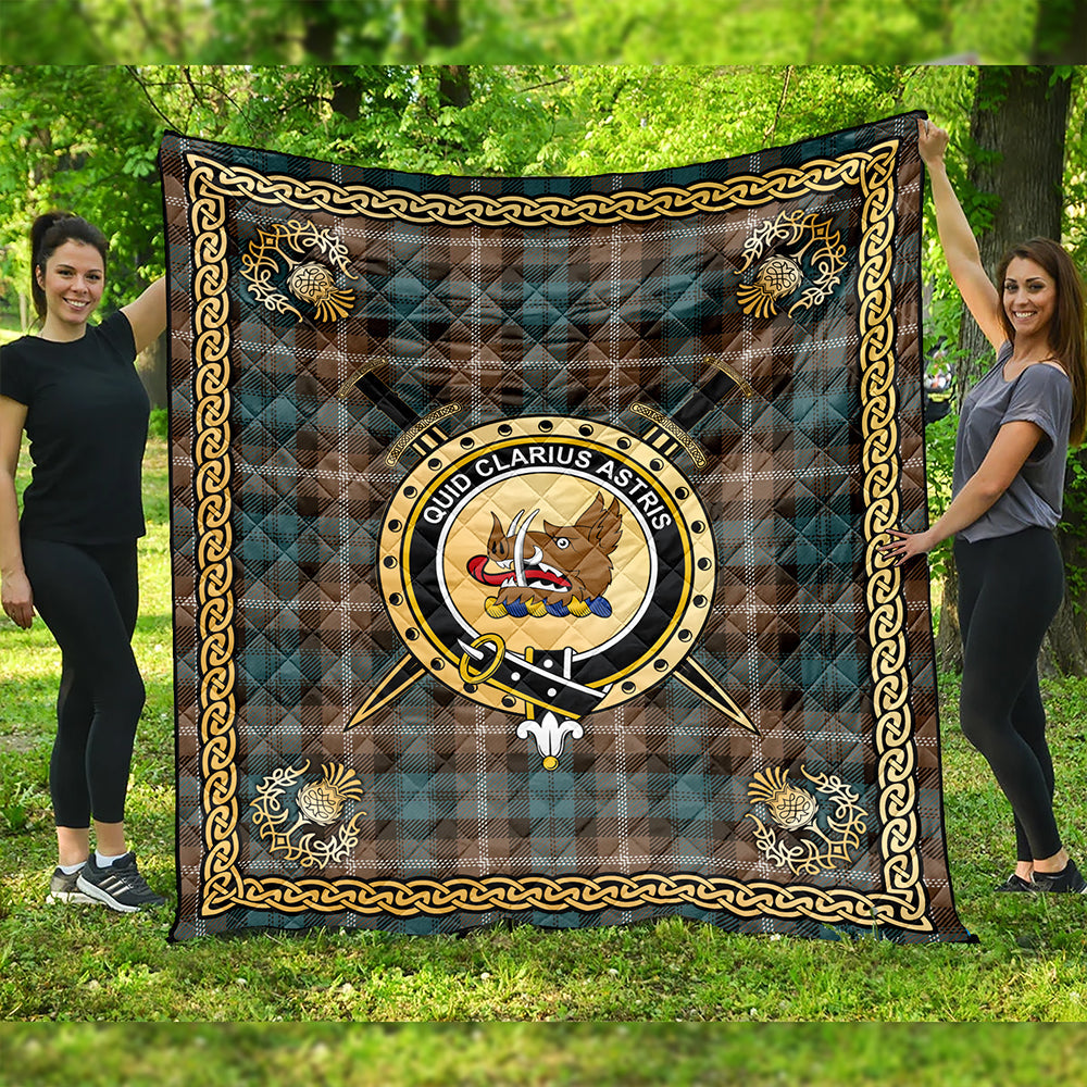 Baillie of Polkemmet Weathered Clan Badge Tartan Premium Quilt Celtic Shield