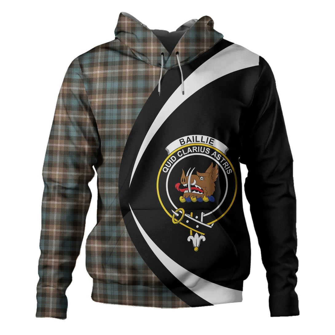 Baillie of Polkemmet Weathered Clan Badge Tartan Hoodie Circle Style