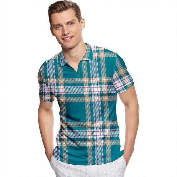 Baker Ancient Tartan Classic Lapel Zip Short Sleeve Polo