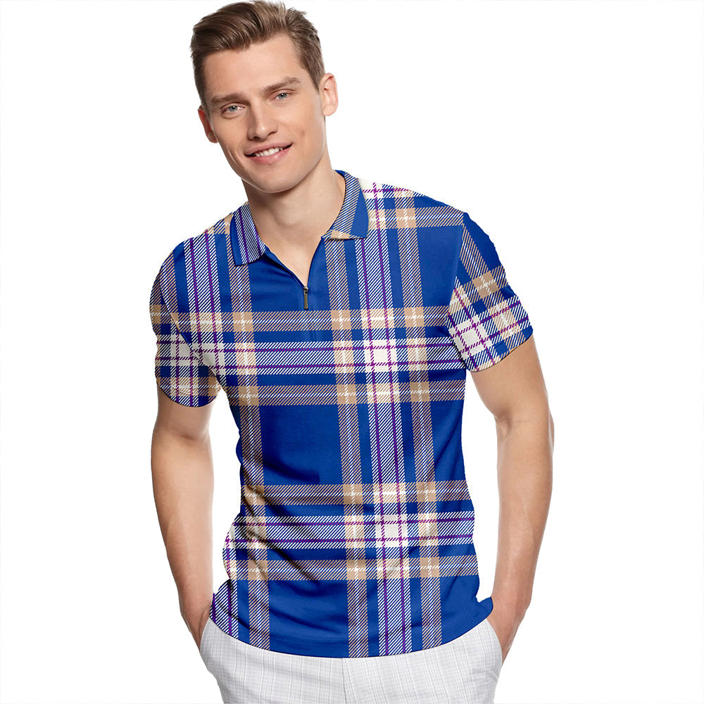 Baker Modern Tartan Classic Lapel Zip Short Sleeve Polo