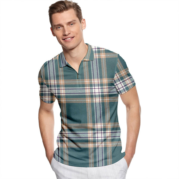 Baker Weathered Tartan Classic Lapel Zip Short Sleeve Polo