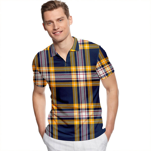 Baker #2 Modern Tartan Classic Lapel Zip Short Sleeve Polo