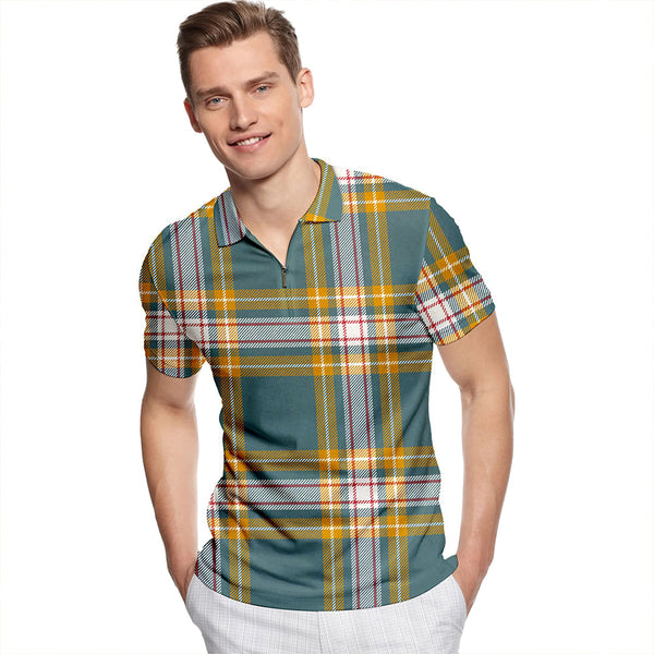 Baker #2 Weathered Tartan Classic Lapel Zip Short Sleeve Polo