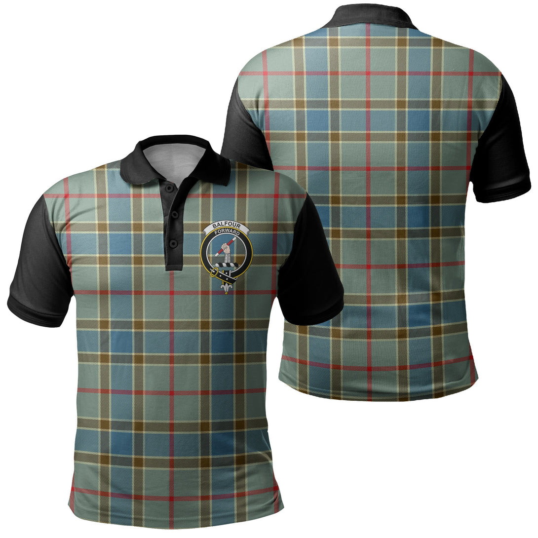 Balfour Blue Tartan Crest Polo Shirt Black Neck 1 Style