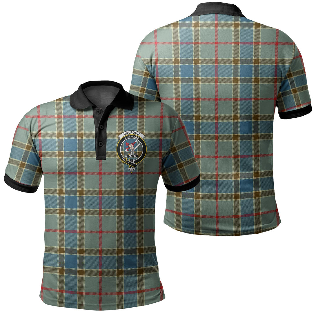 Balfour Blue Tartan Crest Polo Shirt Black Neck 2 Style