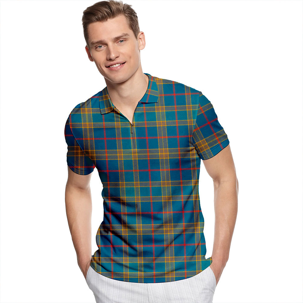 Balfour Blue Ancient Tartan Classic Lapel Zip Short Sleeve Polo