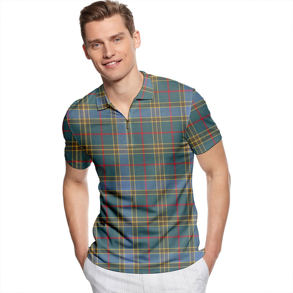 Balfour Blue Weathered Tartan Classic Lapel Zip Short Sleeve Polo