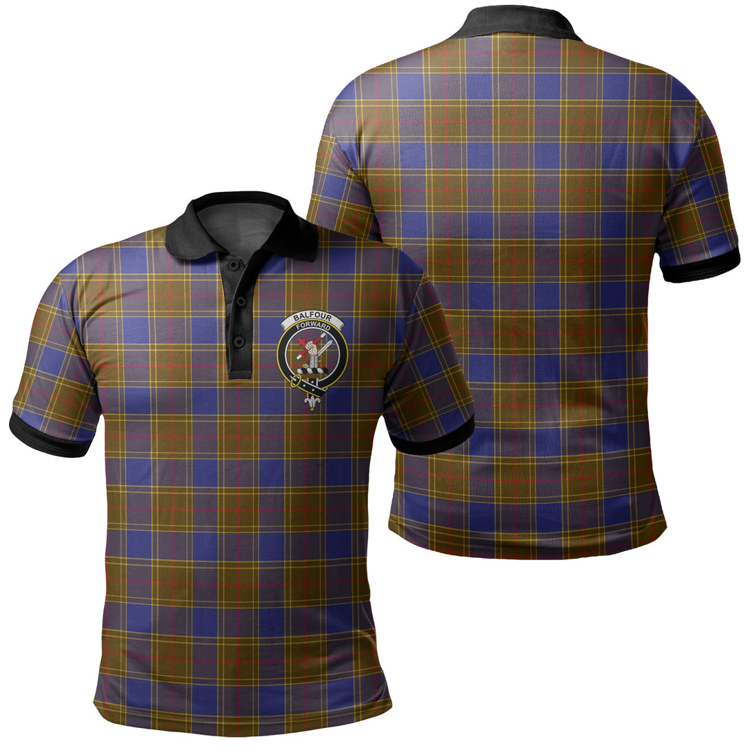 Balfour Modern Tartan Crest Polo Shirt Black Neck 2 Style