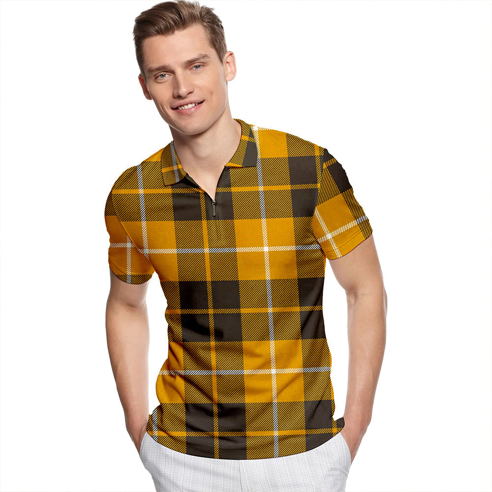 Barclay Dress Weathered Tartan Classic Lapel Zip Short Sleeve Polo