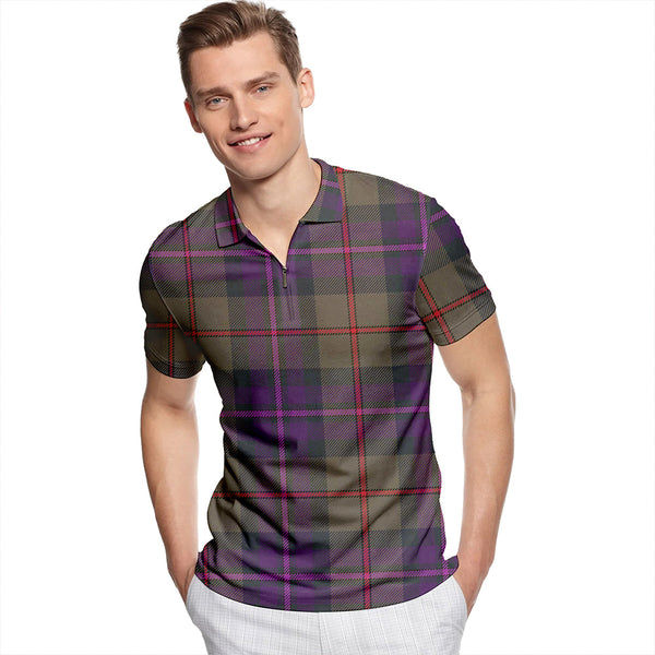 Batten Weathered Tartan Classic Lapel Zip Short Sleeve Polo