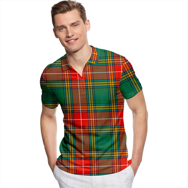 Baxter Ancient Tartan Classic Lapel Zip Short Sleeve Polo