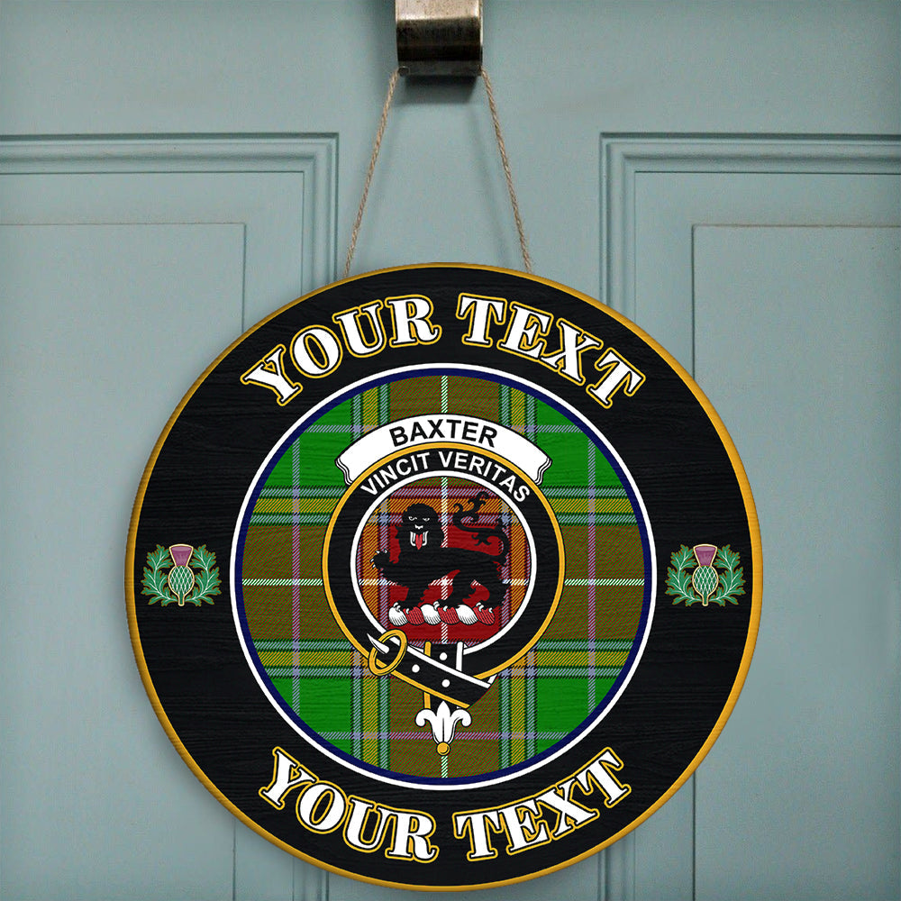 Baxter Tartan Crest Round Wooden Sign Thistle Memory Style