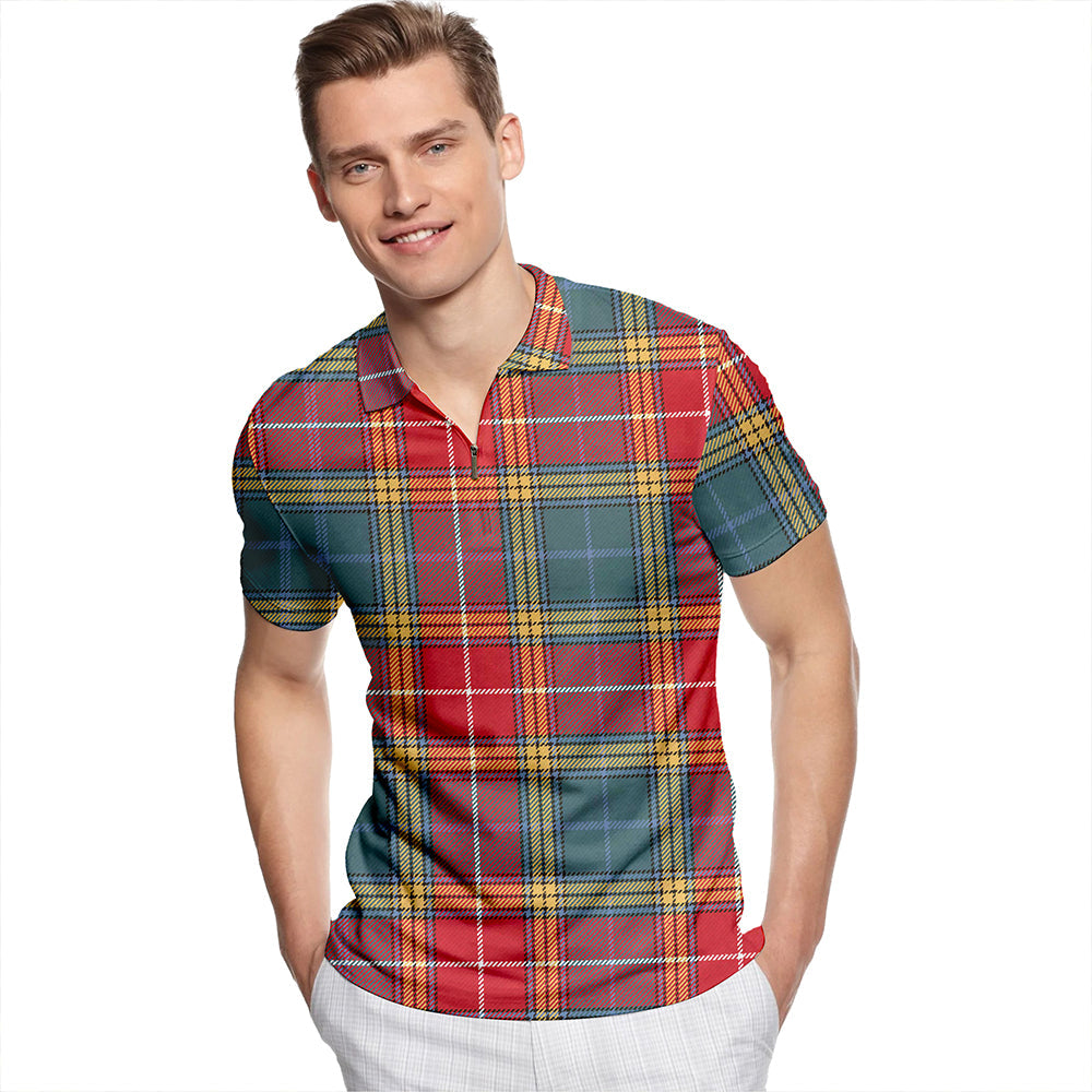 Baxter of Balgavies Weathered Tartan Classic Lapel Zip Short Sleeve Polo