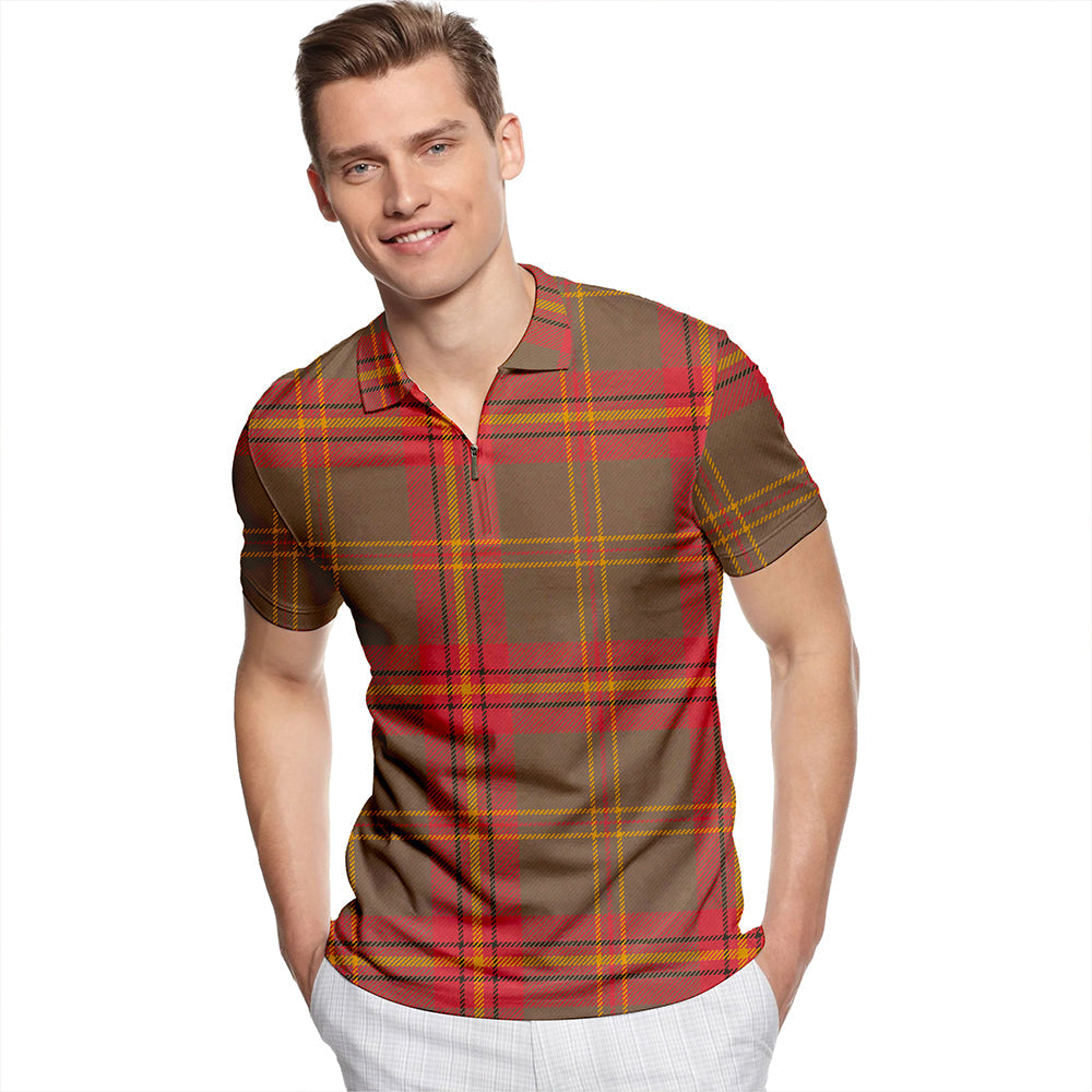 Beard Weathered Tartan Classic Lapel Zip Short Sleeve Polo