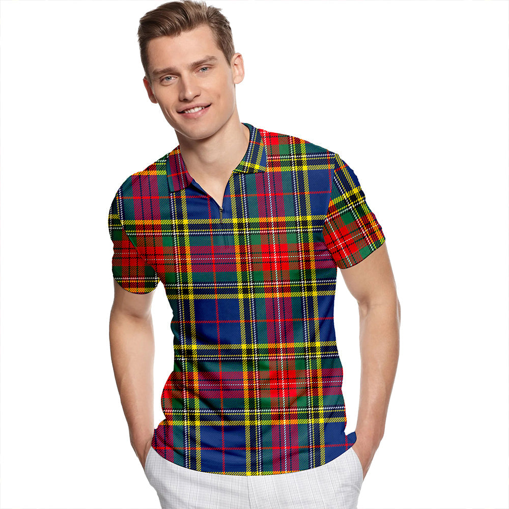 Beaton Modern Tartan Classic Lapel Zip Short Sleeve Polo