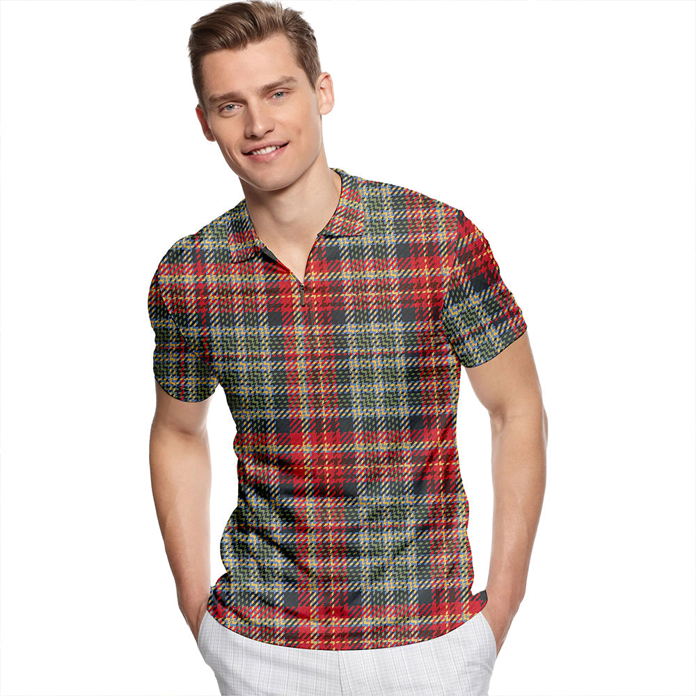 Beaverbrook New Weathered Tartan Classic Lapel Zip Short Sleeve Polo