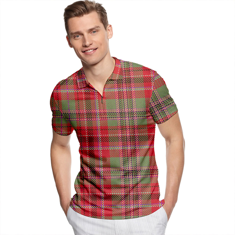 Beaverbrook Weathered Tartan Classic Lapel Zip Short Sleeve Polo