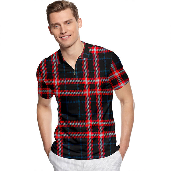 Benson Modern Tartan Classic Lapel Zip Short Sleeve Polo