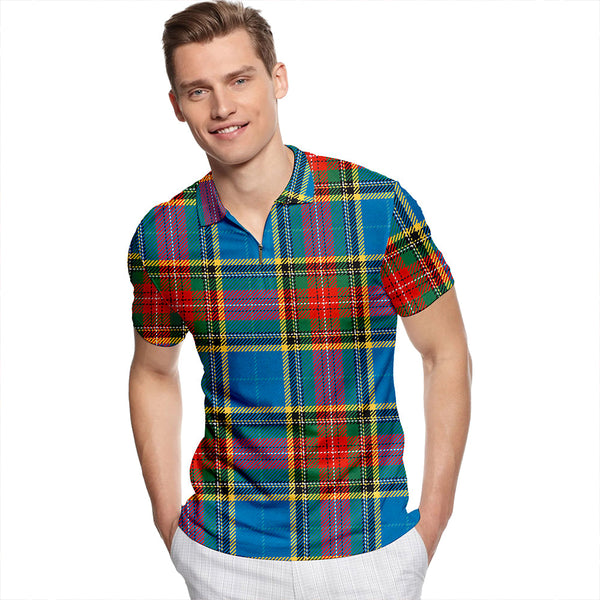 Bethune Ancient Tartan Classic Lapel Zip Short Sleeve Polo