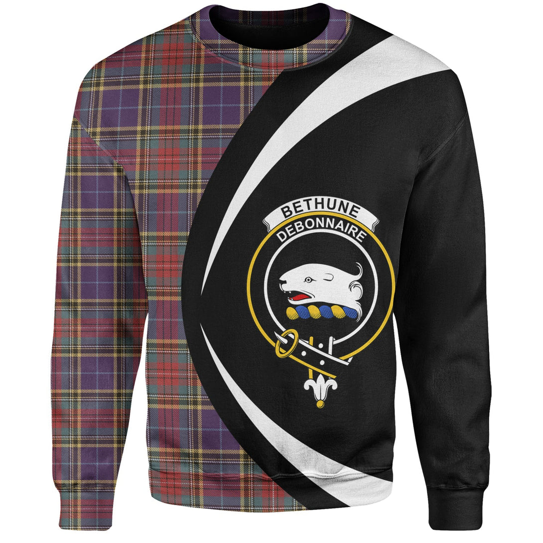 Bethune Weathered Clan Badge Tartan Sweatshirt Circle Style Personalized